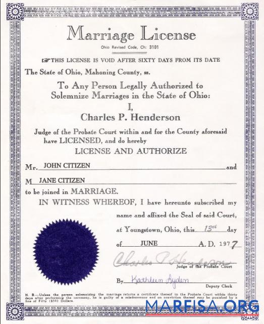 Blank USA Ohio marriage cert sample